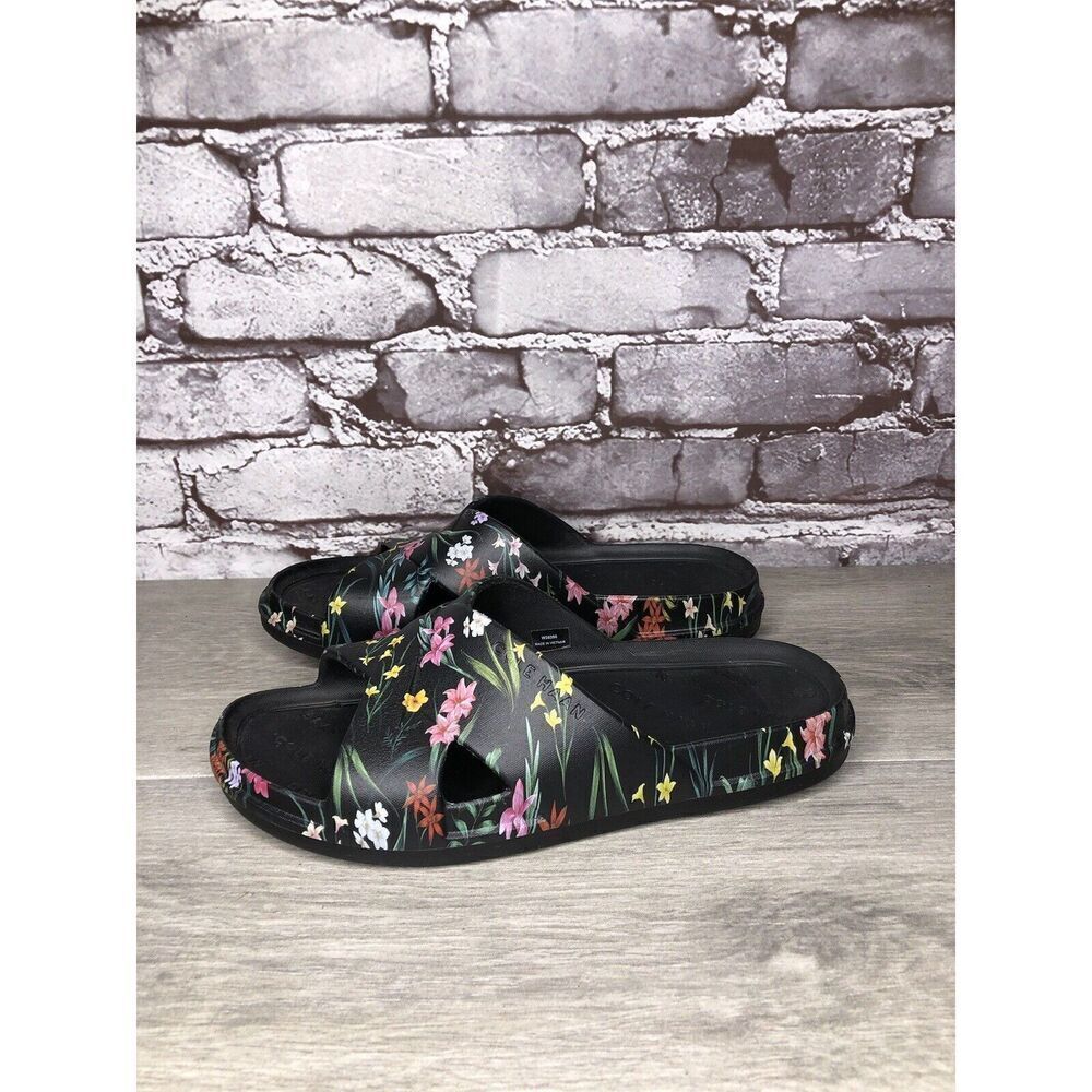 Cole Haan Grand Os. 25390 Black Rubber Floral Print Sandals Women Sz 7B US/38EU